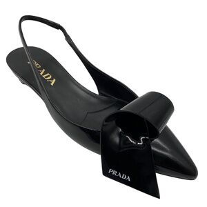 PRADA BLACK VERNICE PATENT RIBBON SLINGBACK BALLERINA PUMPS